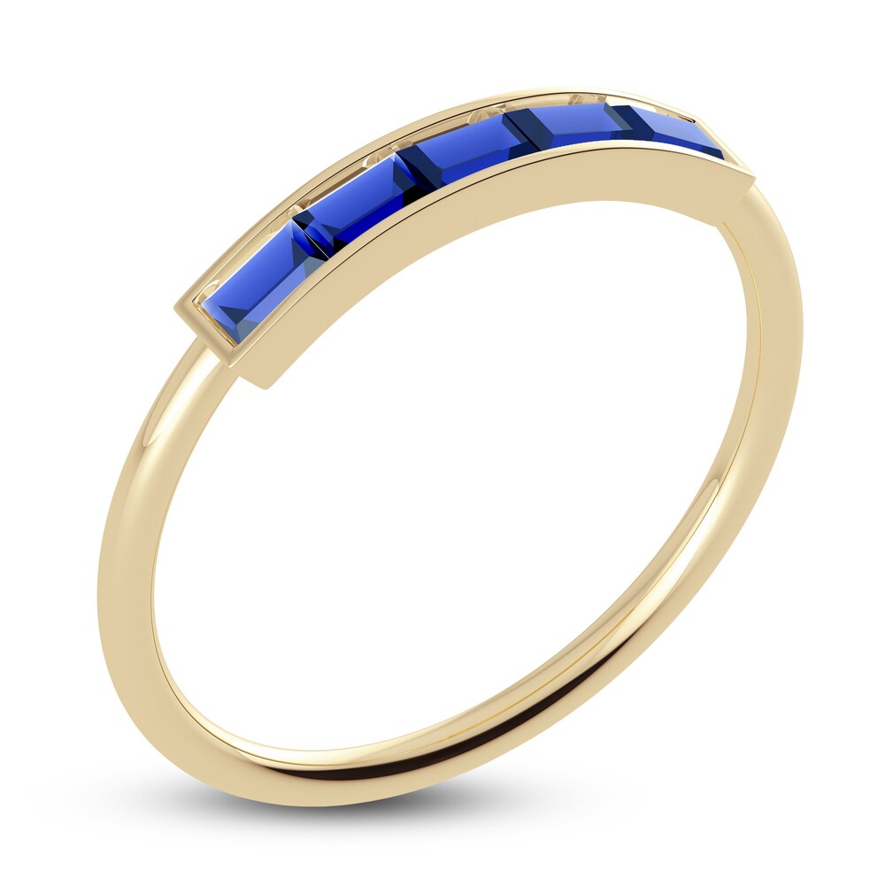 Juliette Maison Natural Blue Sapphire Baguette Bar Ring 10K Yellow Gold aB9XTYdi