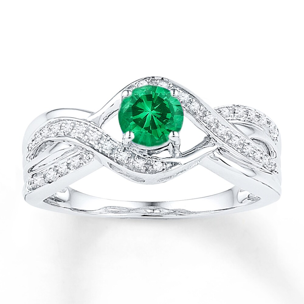 Lab-Created Emerald 1/10 ct tw Diamonds Sterling Silver Ring aLBXY37x Lab-Created Emerald 1/10 ct tw Diamonds Sterling Silver Ring aLBXY37x