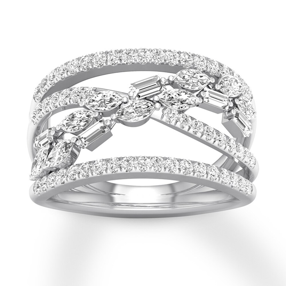 Diamond Ring 1 ct tw Marquise/Baguette/Round 14K White Gold aVOBK986 Diamond Ring 1 ct tw Marquise/Baguette/Round 14K White Gold aVOBK986