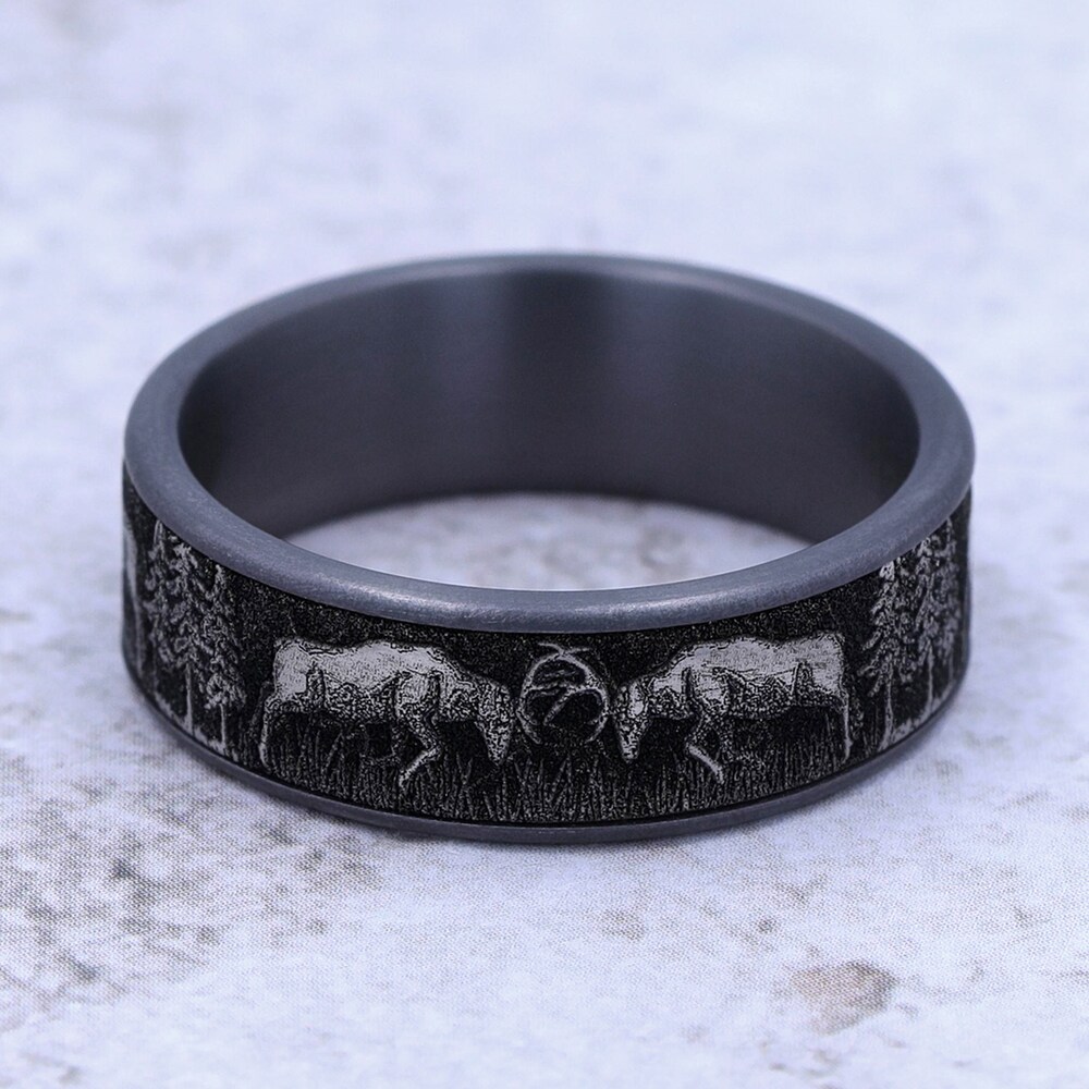 Deer Fight Wedding Band Black Tantalum 7.5mm anco6vKW Deer Fight Wedding Band Black Tantalum 7.5mm anco6vKW