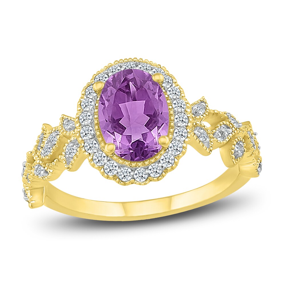 Natural Amethyst Ring 1/4 ct tw Diamonds 10K Yellow Gold apAQMWAw Natural Amethyst Ring 1/4 ct tw Diamonds 10K Yellow Gold apAQMWAw