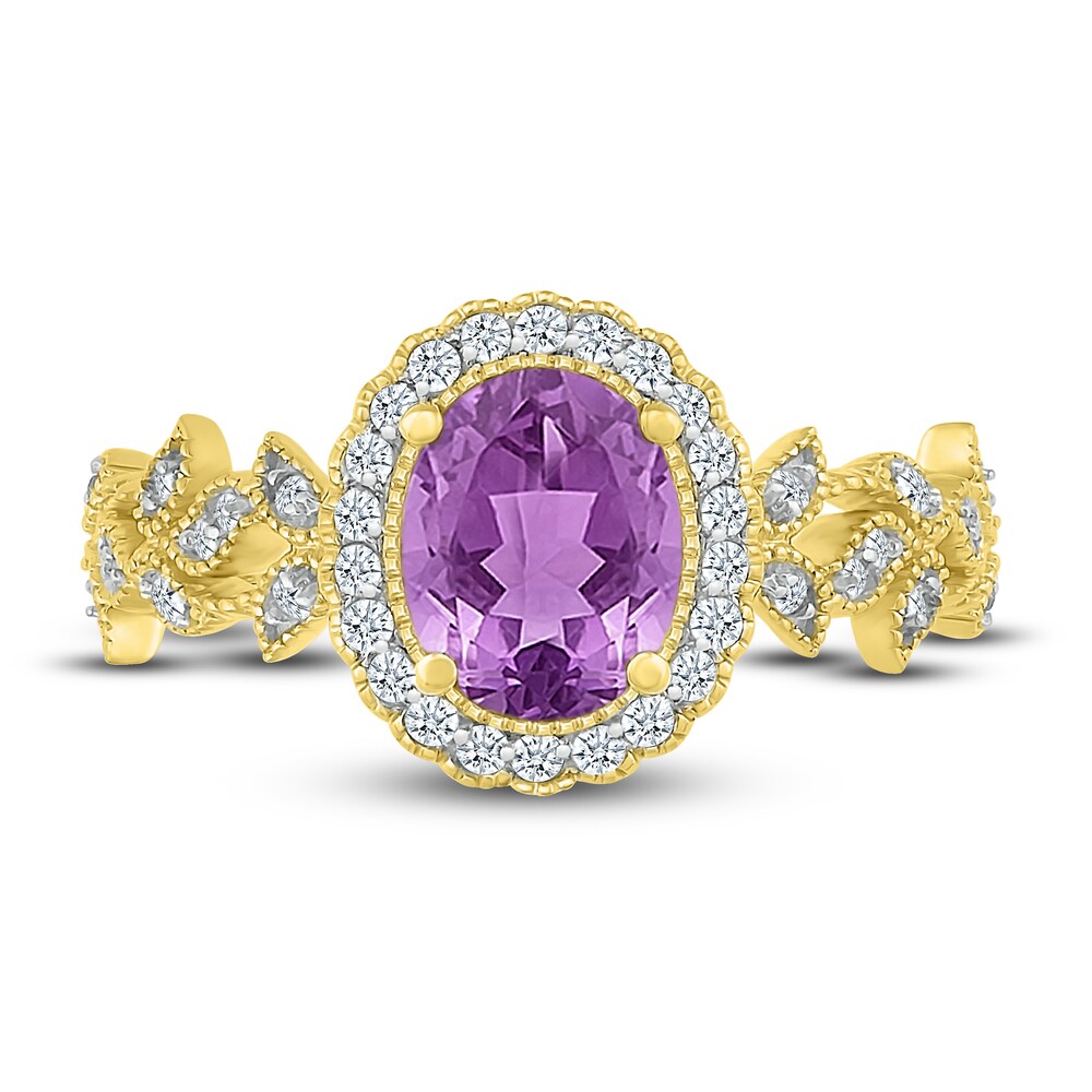 Natural Amethyst Ring 1/4 ct tw Diamonds 10K Yellow Gold apAQMWAw Natural Amethyst Ring 1/4 ct tw Diamonds 10K Yellow Gold apAQMWAw