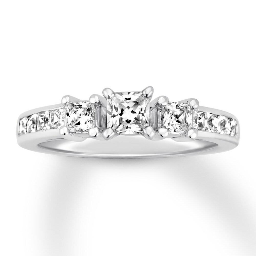 Three-Stone Diamond Ring 1-1/8 cttw Princess-cut 14K White Gold bPvTHqtF Three-Stone Diamond Ring 1-1/8 cttw Princess-cut 14K White Gold bPvTHqtF