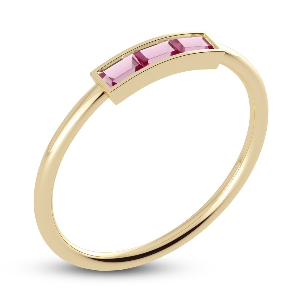 Juliette Maison Natural Pink Tourmaline Baguette Bar Ring 10K Yellow Gold bitiCYz1