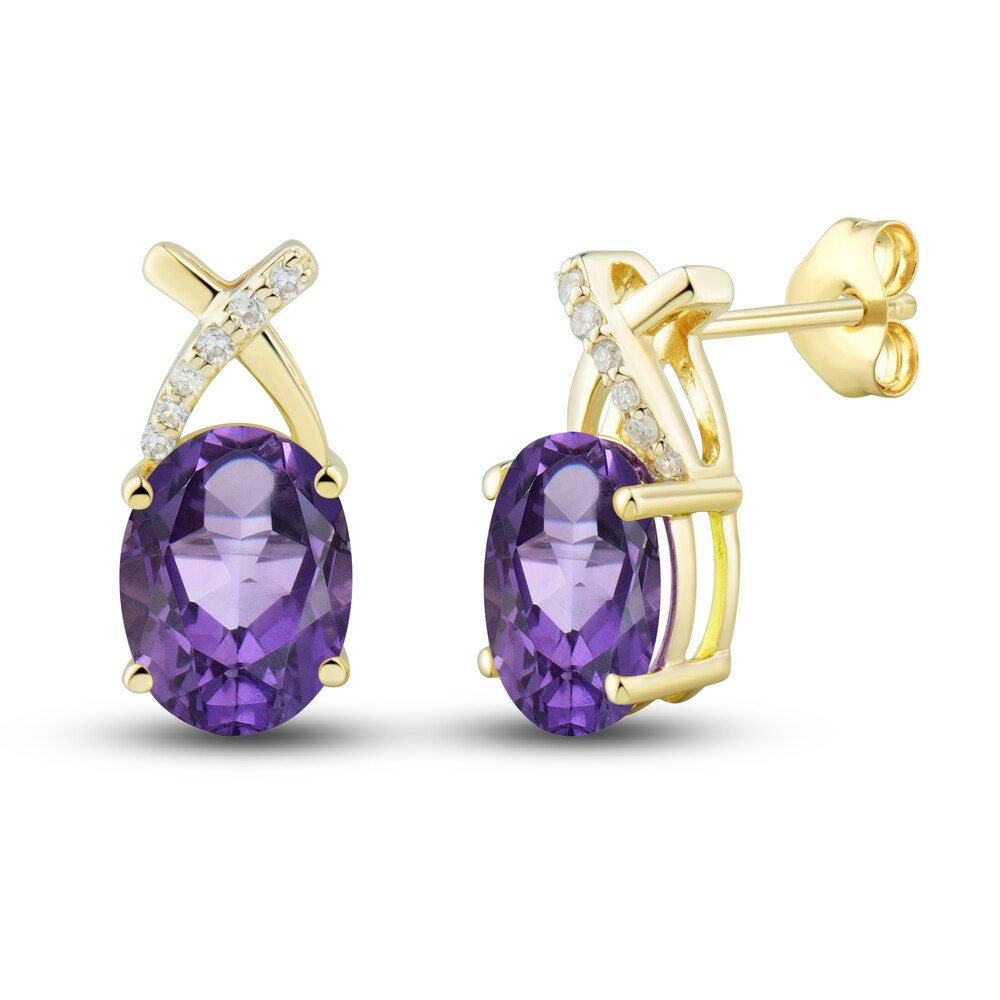 Natural Amethyst Ring, Earring & Necklace Set 1/5 ct tw Diamonds 10K Yellow Gold cRShG8T7 Natural Amethyst Ring, Earring & Necklace Set 1/5 ct tw Diamonds 10K Yellow Gold cRShG8T7