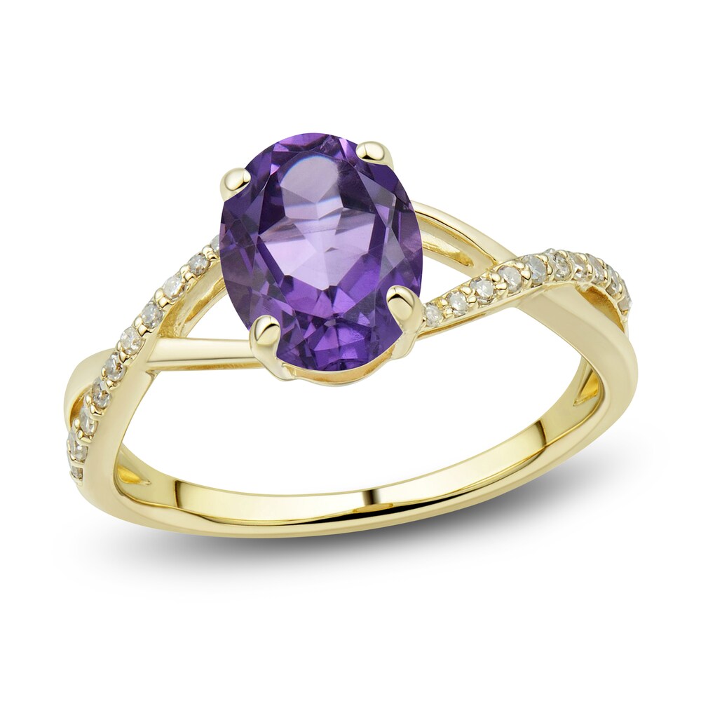Natural Amethyst Ring, Earring & Necklace Set 1/5 ct tw Diamonds 10K Yellow Gold cRShG8T7 Natural Amethyst Ring, Earring & Necklace Set 1/5 ct tw Diamonds 10K Yellow Gold cRShG8T7