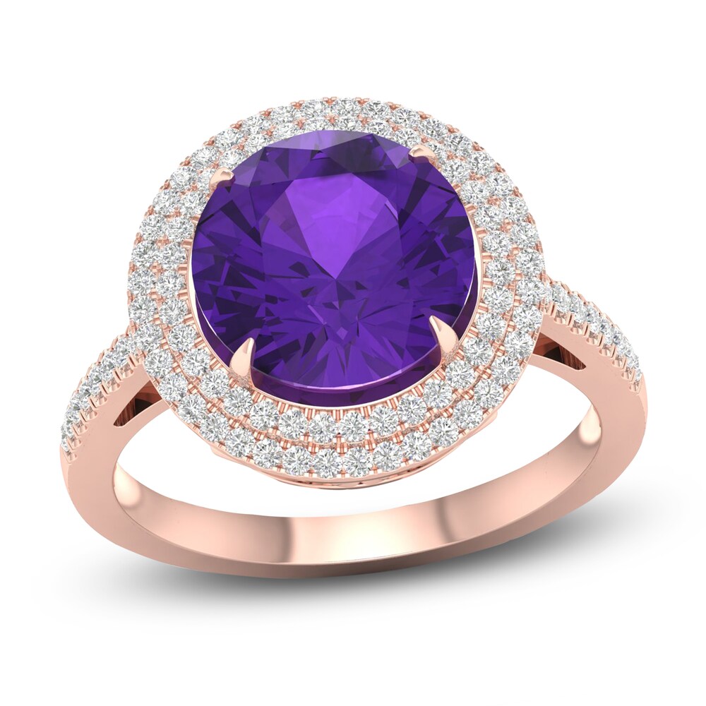 Natural Amethyst Ring 1/4 ct tw Diamonds 10K Rose Gold cSKSYzmN Natural Amethyst Ring 1/4 ct tw Diamonds 10K Rose Gold cSKSYzmN