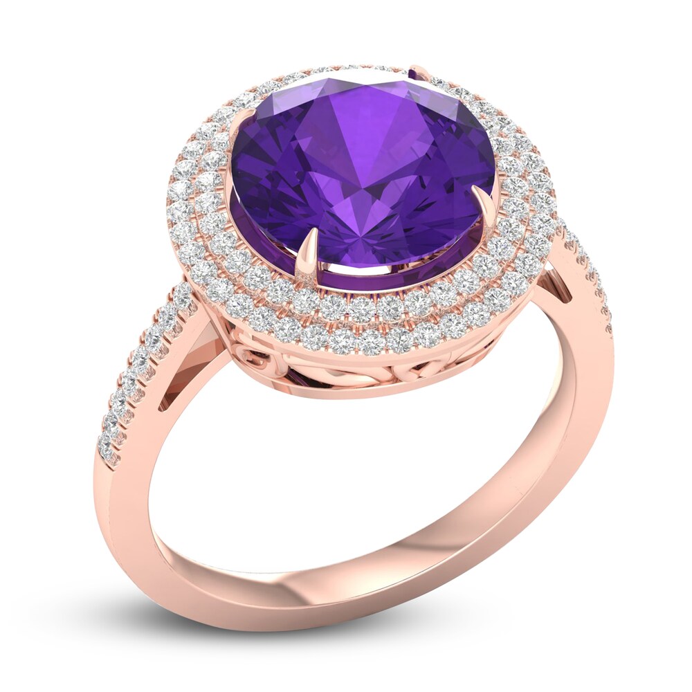 Natural Amethyst Ring 1/4 ct tw Diamonds 10K Rose Gold cSKSYzmN Natural Amethyst Ring 1/4 ct tw Diamonds 10K Rose Gold cSKSYzmN
