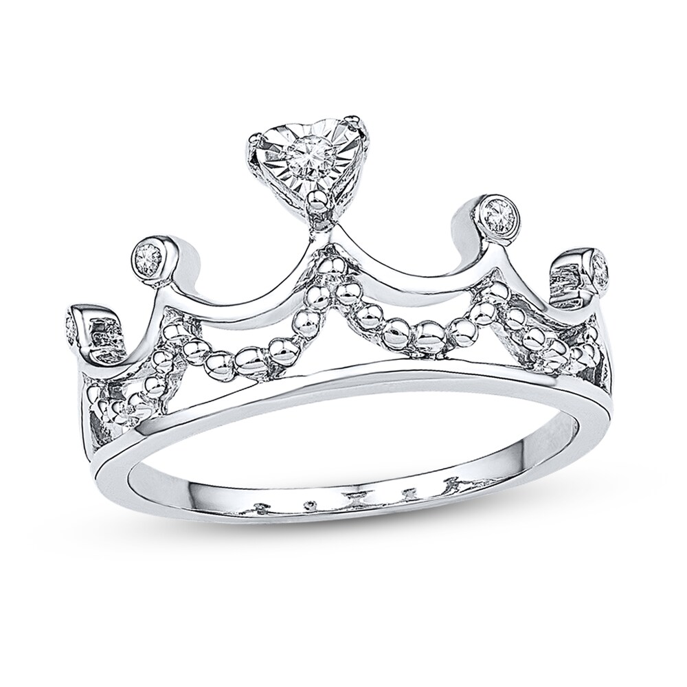 Crown Ring 1/15 ct tw Diamonds 10K White Gold cmdBlsYO Crown Ring 1/15 ct tw Diamonds 10K White Gold cmdBlsYO