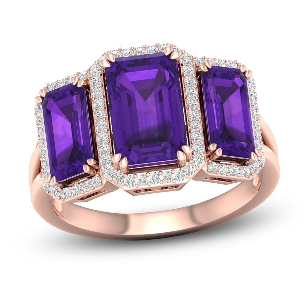 Natural Amethyst 3-Stone Ring 1/5 ct tw Diamonds 10K Rose Gold dVb0eyCP Natural Amethyst 3-Stone Ring 1/5 ct tw Diamonds 10K Rose Gold dVb0eyCP