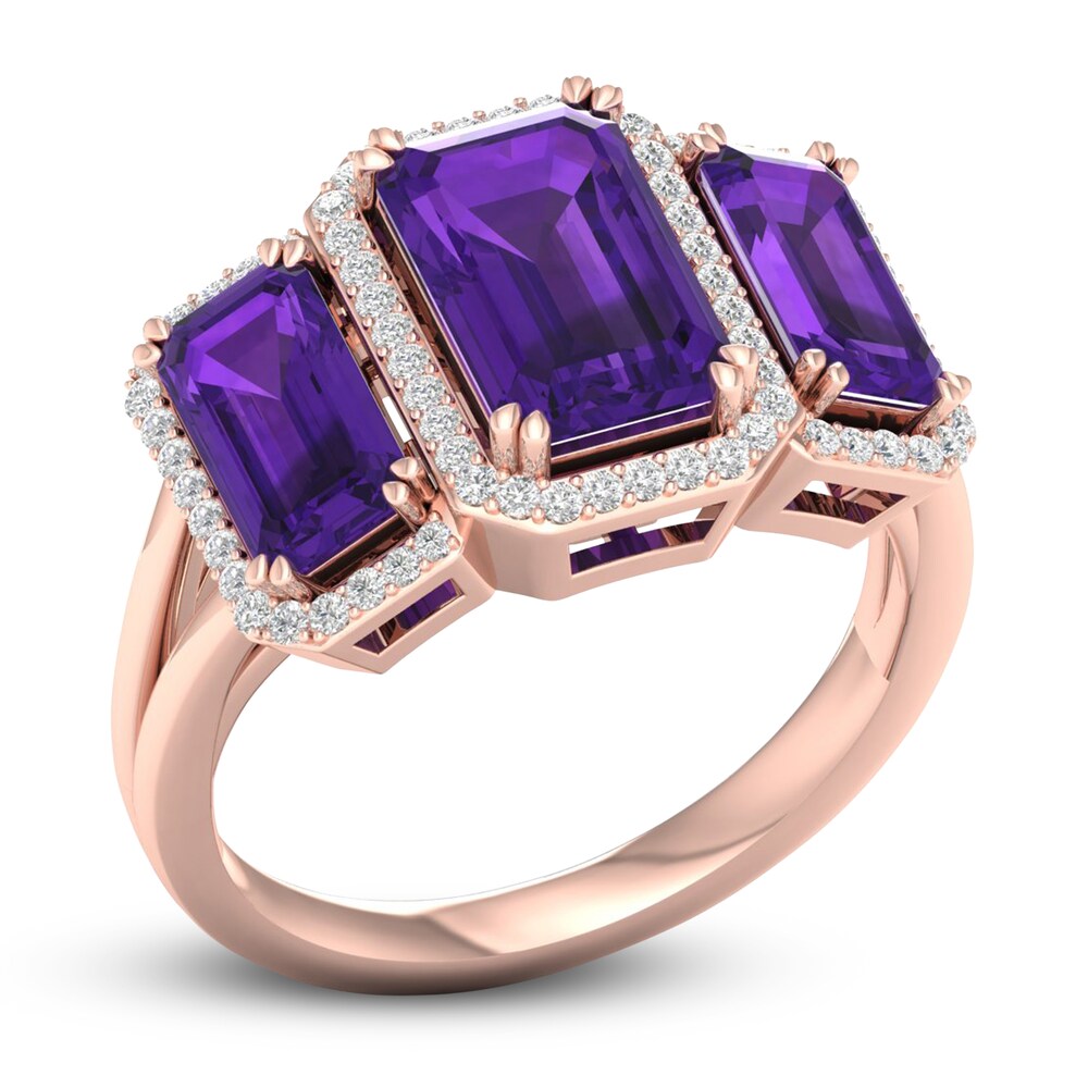 Natural Amethyst 3-Stone Ring 1/5 ct tw Diamonds 10K Rose Gold dVb0eyCP Natural Amethyst 3-Stone Ring 1/5 ct tw Diamonds 10K Rose Gold dVb0eyCP