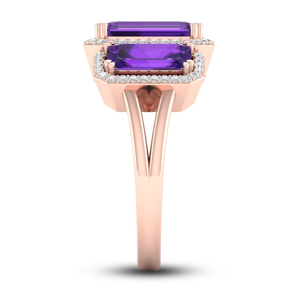 Natural Amethyst 3-Stone Ring 1/5 ct tw Diamonds 10K Rose Gold dVb0eyCP Natural Amethyst 3-Stone Ring 1/5 ct tw Diamonds 10K Rose Gold dVb0eyCP