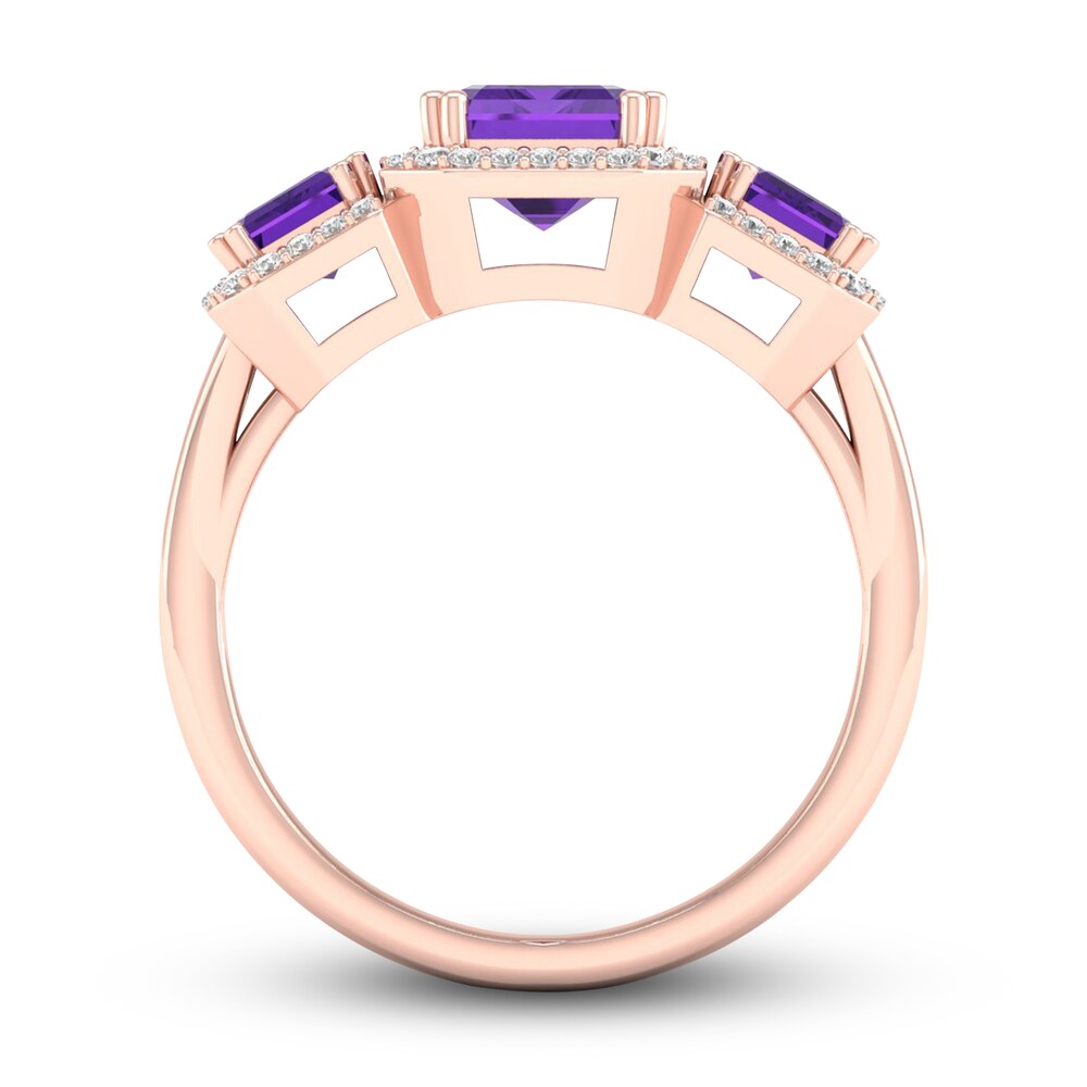Natural Amethyst 3-Stone Ring 1/5 ct tw Diamonds 10K Rose Gold dVb0eyCP Natural Amethyst 3-Stone Ring 1/5 ct tw Diamonds 10K Rose Gold dVb0eyCP