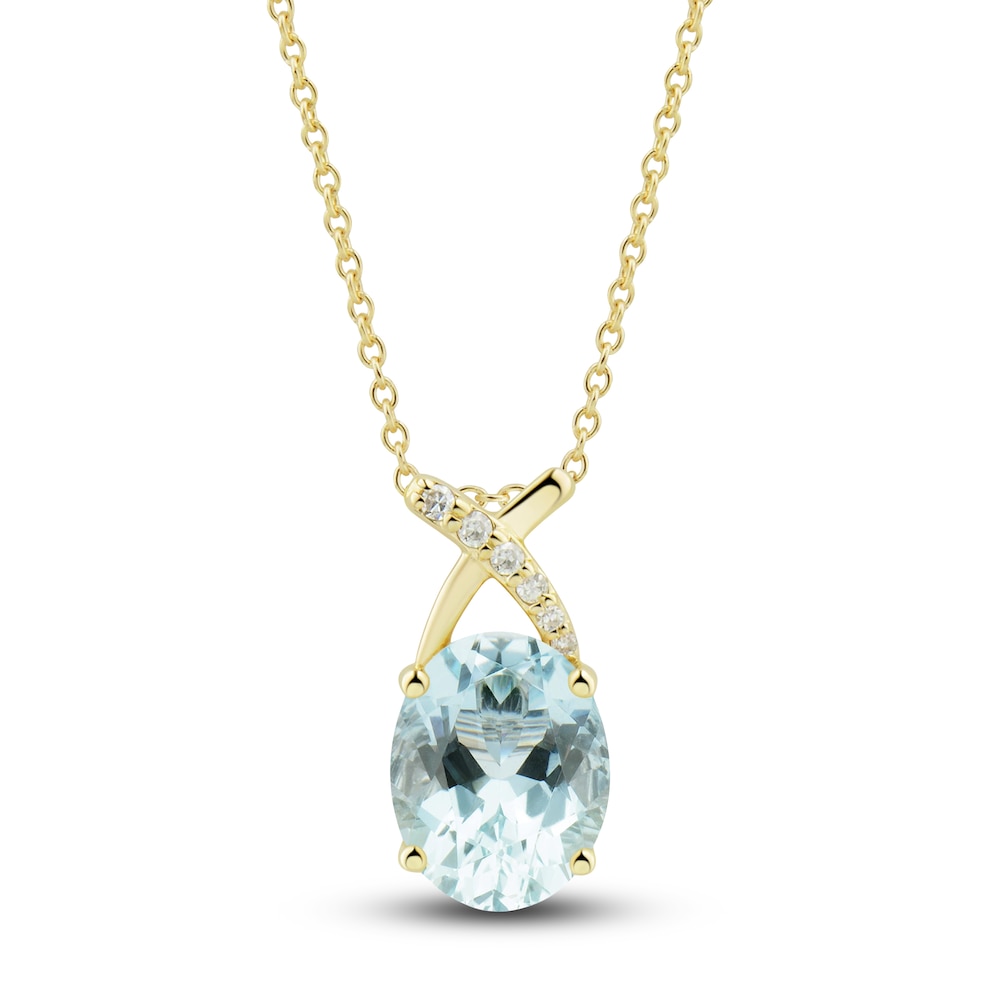 Natural Aquamarine Ring, Earring & Necklace Set 1/5 ct tw Diamonds 10K Yellow Gold dkZnRklY