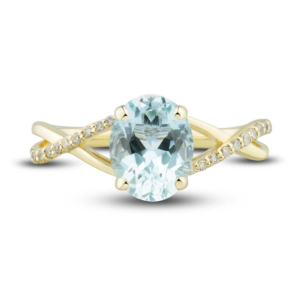 Natural Aquamarine Ring, Earring & Necklace Set 1/5 ct tw Diamonds 10K Yellow Gold dkZnRklY