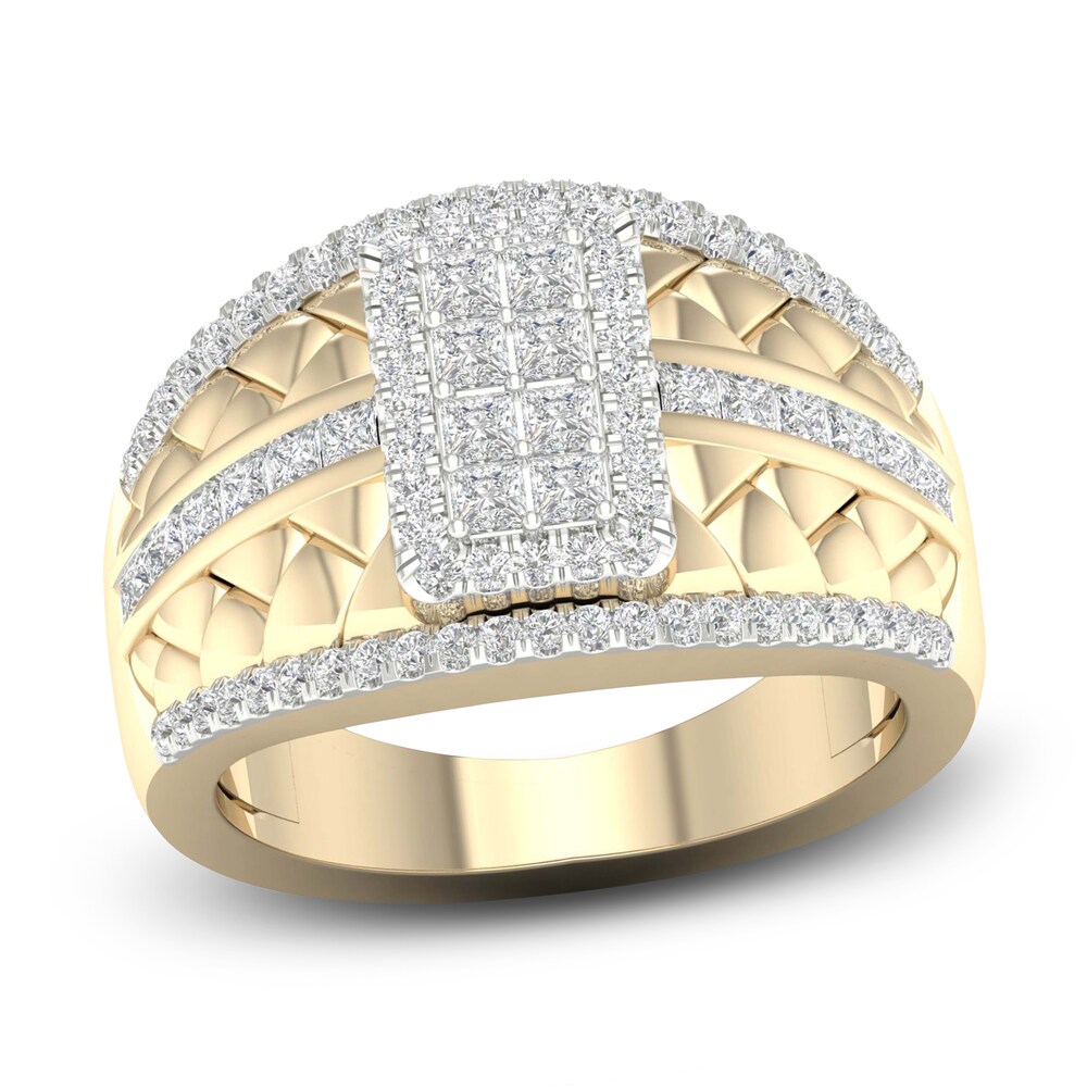 Men's Diamond Ring 1-1/4 ct tw Princess/Round 10K Yellow Gold dpEcE929 Men's Diamond Ring 1-1/4 ct tw Princess/Round 10K Yellow Gold dpEcE929