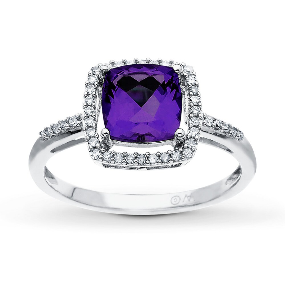 Amethyst Ring Cushion-Cut with 1/8 ct tw Diamonds 10K White Gold e29ZSfAE Amethyst Ring Cushion-Cut with 1/8 ct tw Diamonds 10K White Gold e29ZSfAE
