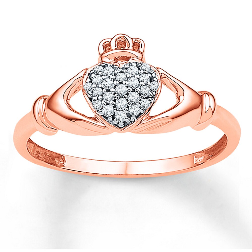 Diamond Claddagh Ring 1/10 ct tw Round-cut 10K Rose Gold e4M9EIBu Diamond Claddagh Ring 1/10 ct tw Round-cut 10K Rose Gold e4M9EIBu