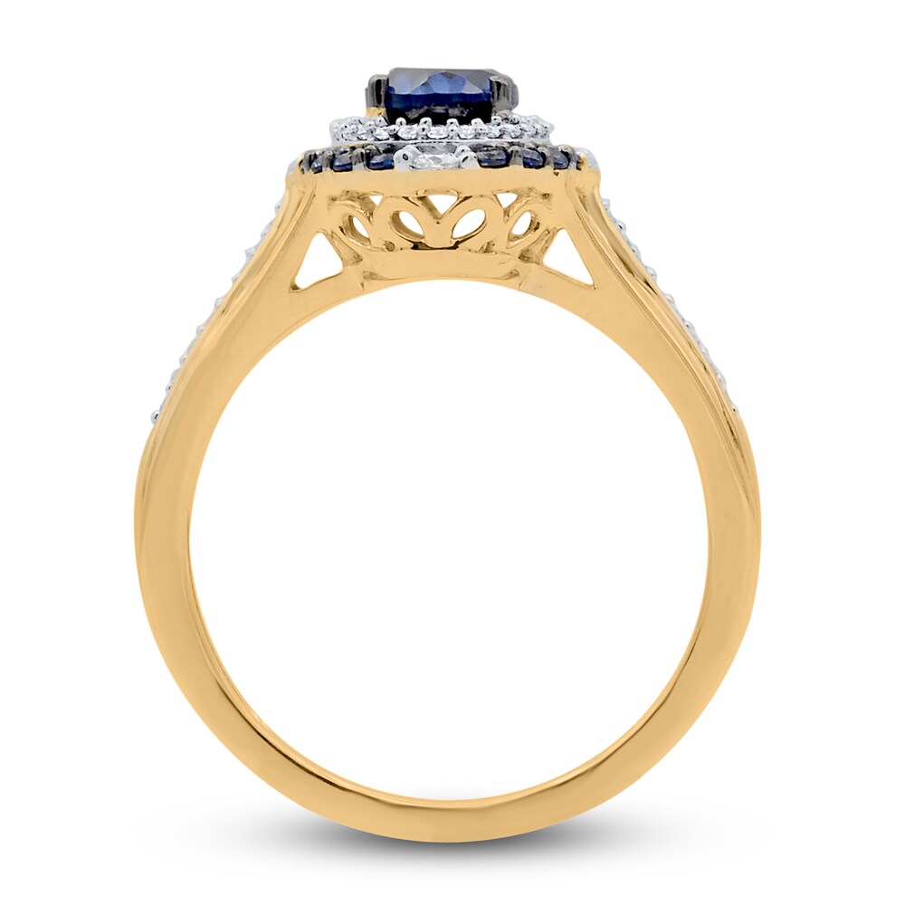 Natural Blue Sapphire Ring 1/5 ct tw Diamonds 14K Yellow Gold eESsBhHn Natural Blue Sapphire Ring 1/5 ct tw Diamonds 14K Yellow Gold eESsBhHn