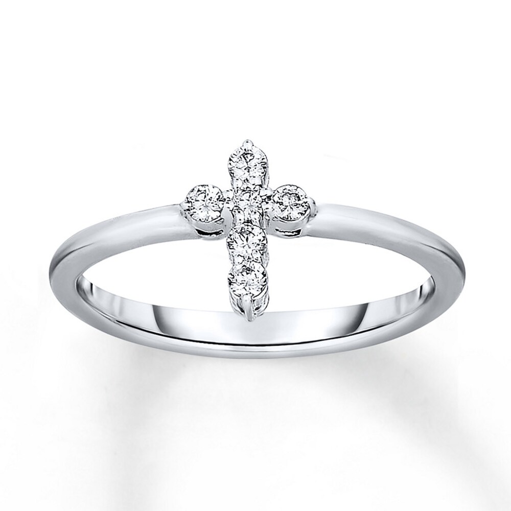 Diamond Cross Ring 1/6 ct tw Round 14K White Gold eo8Qo3vB