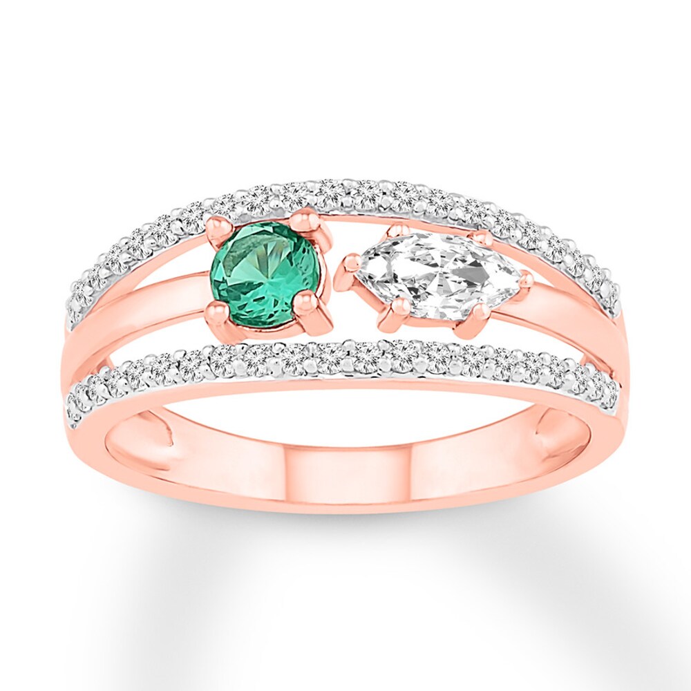 Lab-Created Emerald/Lab-Created White Sapphire Ring 10K Gold hybyEm1C Lab-Created Emerald/Lab-Created White Sapphire Ring 10K Gold hybyEm1C