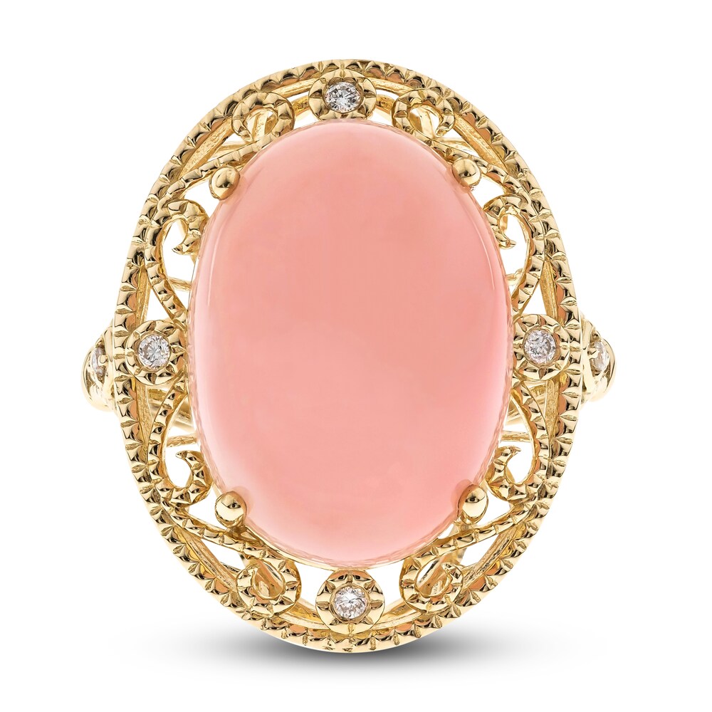 Natural Pink Opal Ring 1/20 ct tw Diamonds 14K Yellow Gold iIUEnuhJ Natural Pink Opal Ring 1/20 ct tw Diamonds 14K Yellow Gold iIUEnuhJ