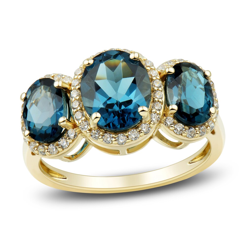 Natural Blue Topaz Three-Stone Ring 1/4 ct tw Diamonds 10K Yellow Gold ifynIWrm Natural Blue Topaz Three-Stone Ring 1/4 ct tw Diamonds 10K Yellow Gold ifynIWrm