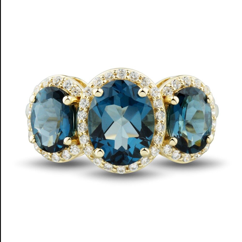 Natural Blue Topaz Three-Stone Ring 1/4 ct tw Diamonds 10K Yellow Gold ifynIWrm Natural Blue Topaz Three-Stone Ring 1/4 ct tw Diamonds 10K Yellow Gold ifynIWrm