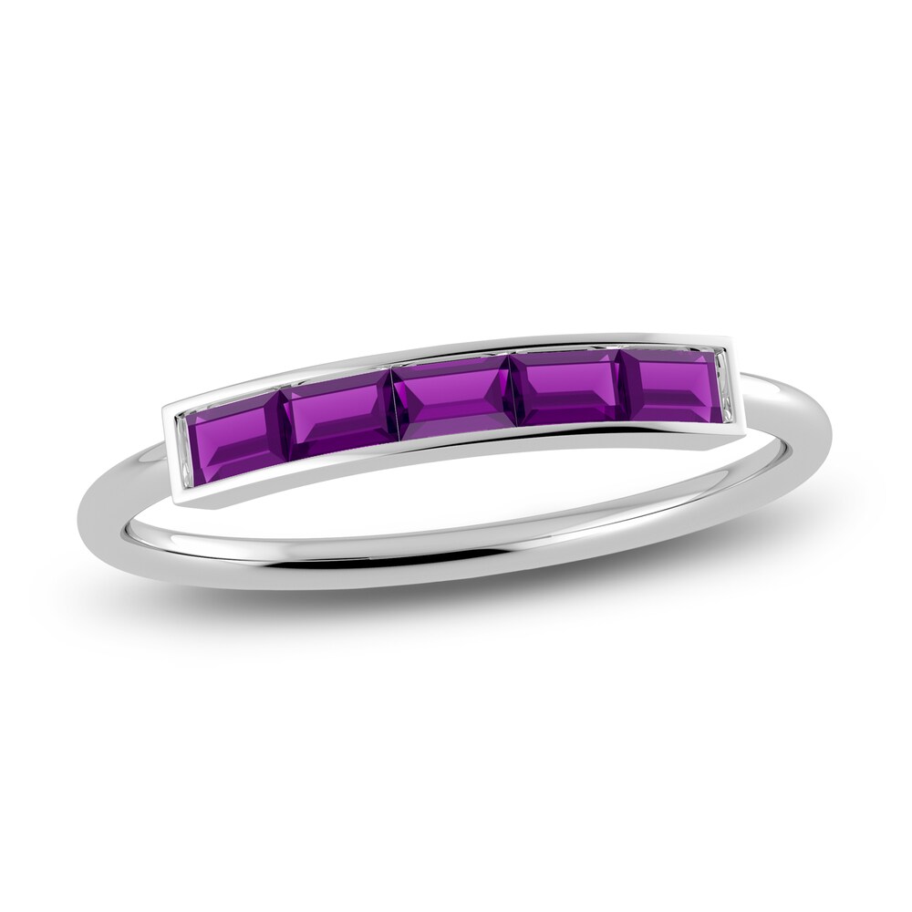 Juliette Maison Natural Amethyst Baguette Bar Ring 10K White Gold jJpHFyPI