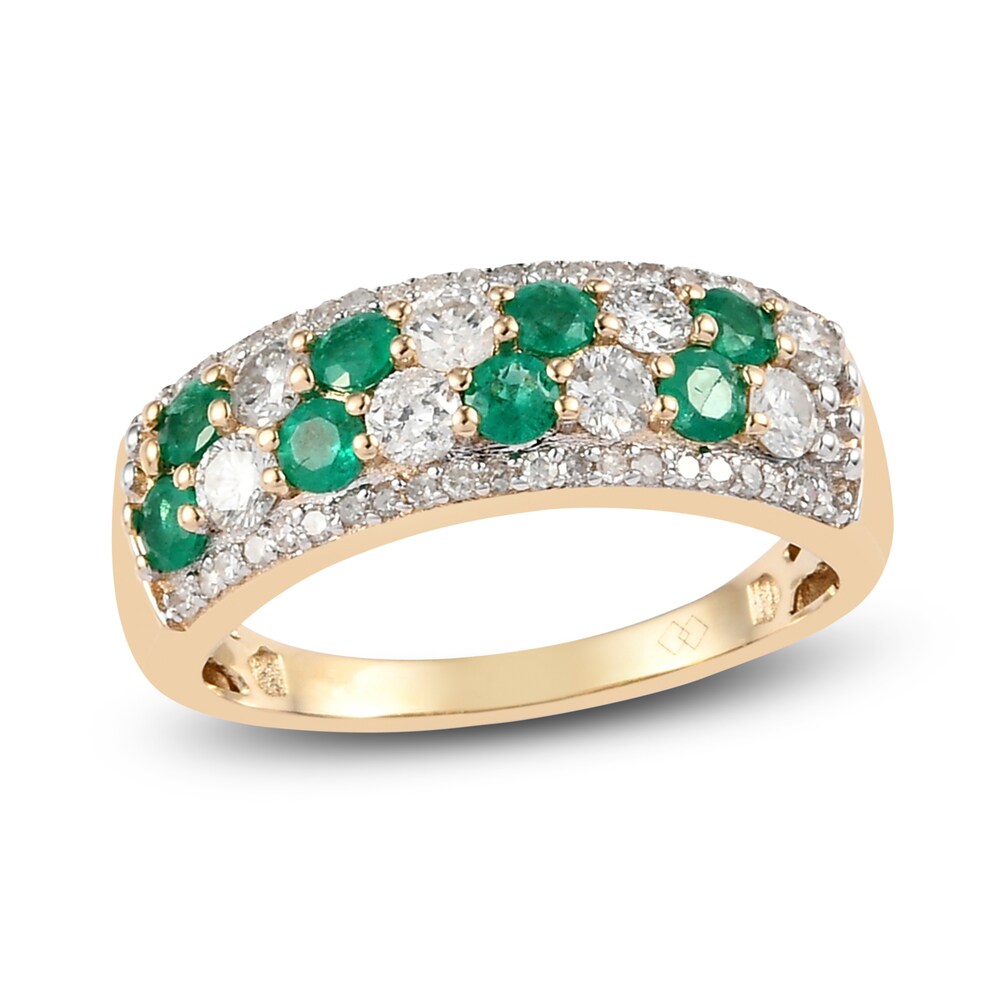 Natural Emerald Anniversary Ring 5/8 ct tw Diamonds 14K Yellow Gold jtCwDlnQ Natural Emerald Anniversary Ring 5/8 ct tw Diamonds 14K Yellow Gold jtCwDlnQ