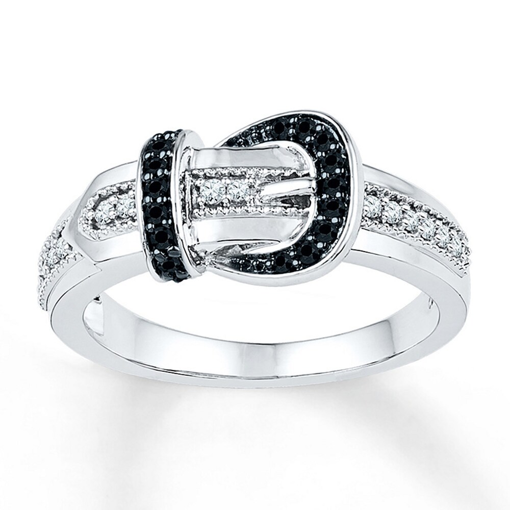 Black/White Diamond Belt Buckle Ring 1/5 ct tw Sterling Silver kEI2I98g Black/White Diamond Belt Buckle Ring 1/5 ct tw Sterling Silver kEI2I98g