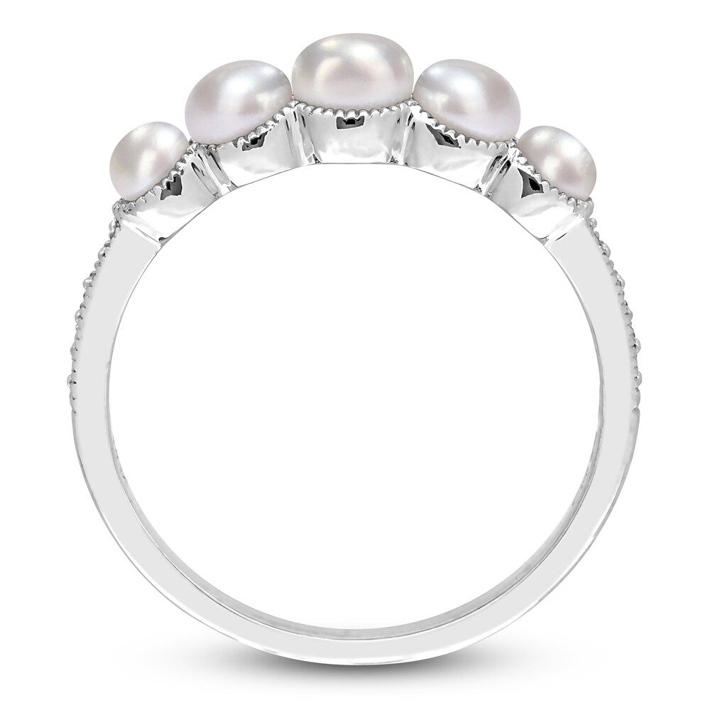 Cultured Freshwater Pearl 5-Stone Ring 1/20 ct tw Round 14K White Gold kJKSuBPq Cultured Freshwater Pearl 5-Stone Ring 1/20 ct tw Round 14K White Gold kJKSuBPq