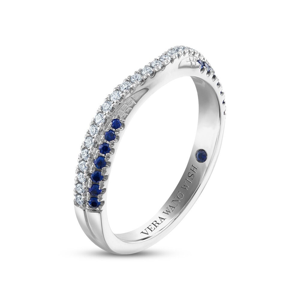 Vera Wang WISH Diamond & Blue Sapphire Contoured Anniversary Ring 1/6 ct tw Round 14K White Gold kQms8TG5