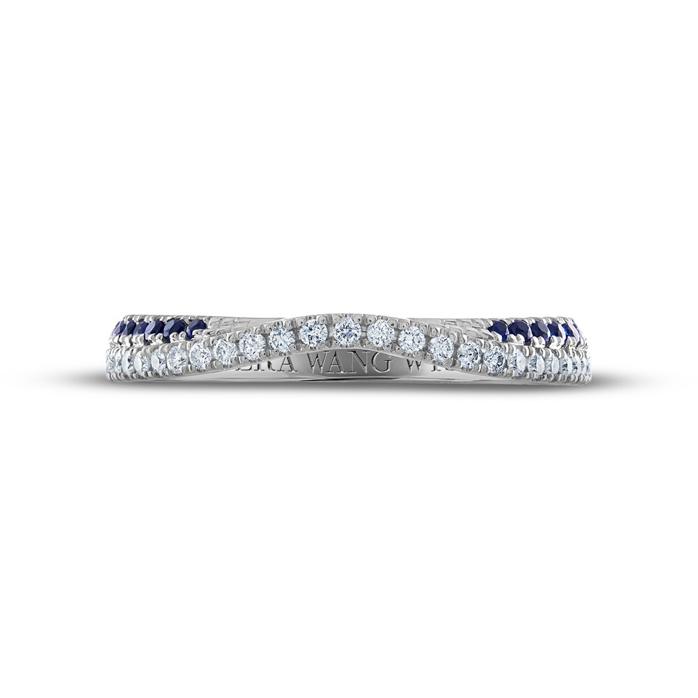 Vera Wang WISH Diamond & Blue Sapphire Contoured Anniversary Ring 1/6 ct tw Round 14K White Gold kQms8TG5