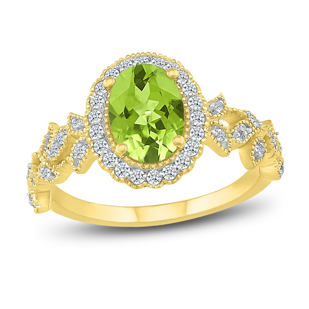 Natural Peridot Ring 1/4 ct tw Diamonds 10K Yellow Gold kYgFC4L9 Natural Peridot Ring 1/4 ct tw Diamonds 10K Yellow Gold kYgFC4L9