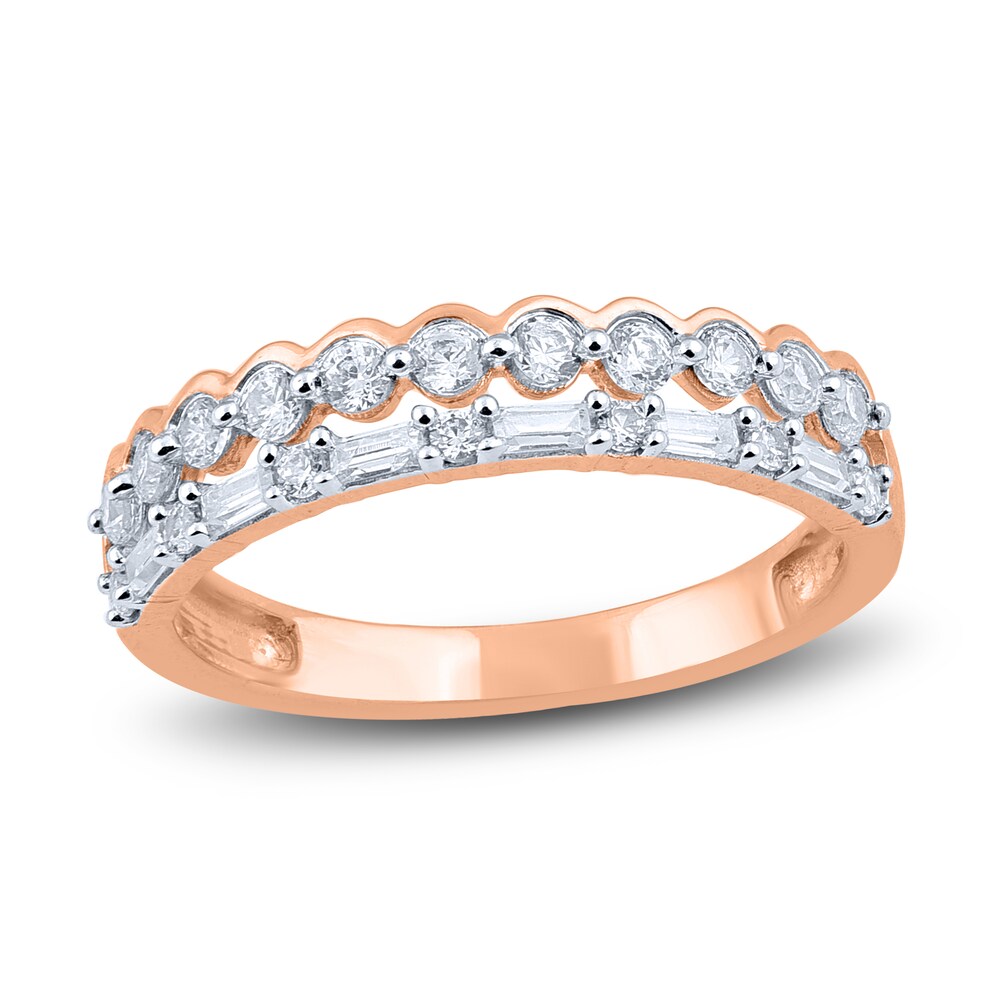 Diamond Double Row Wedding Band 1/2 ct tw Round/Baguette 14K Rose Gold lEaJvd6Y Diamond Double Row Wedding Band 1/2 ct tw Round/Baguette 14K Rose Gold lEaJvd6Y