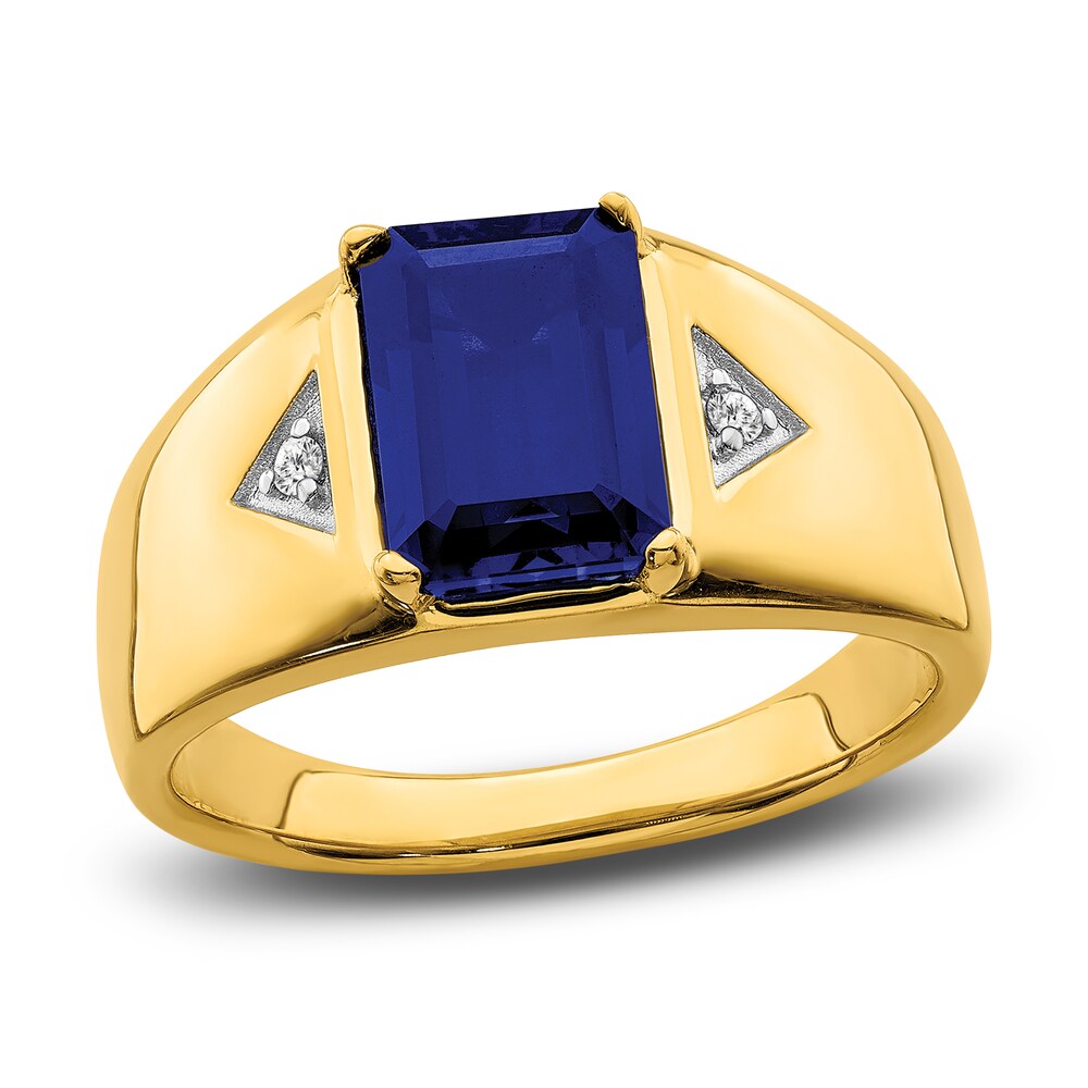 Men's Lab-Created Blue Sapphire Ring 1/20 ct tw Round 14K Yellow Gold lMl9vcyR Men's Lab-Created Blue Sapphire Ring 1/20 ct tw Round 14K Yellow Gold lMl9vcyR