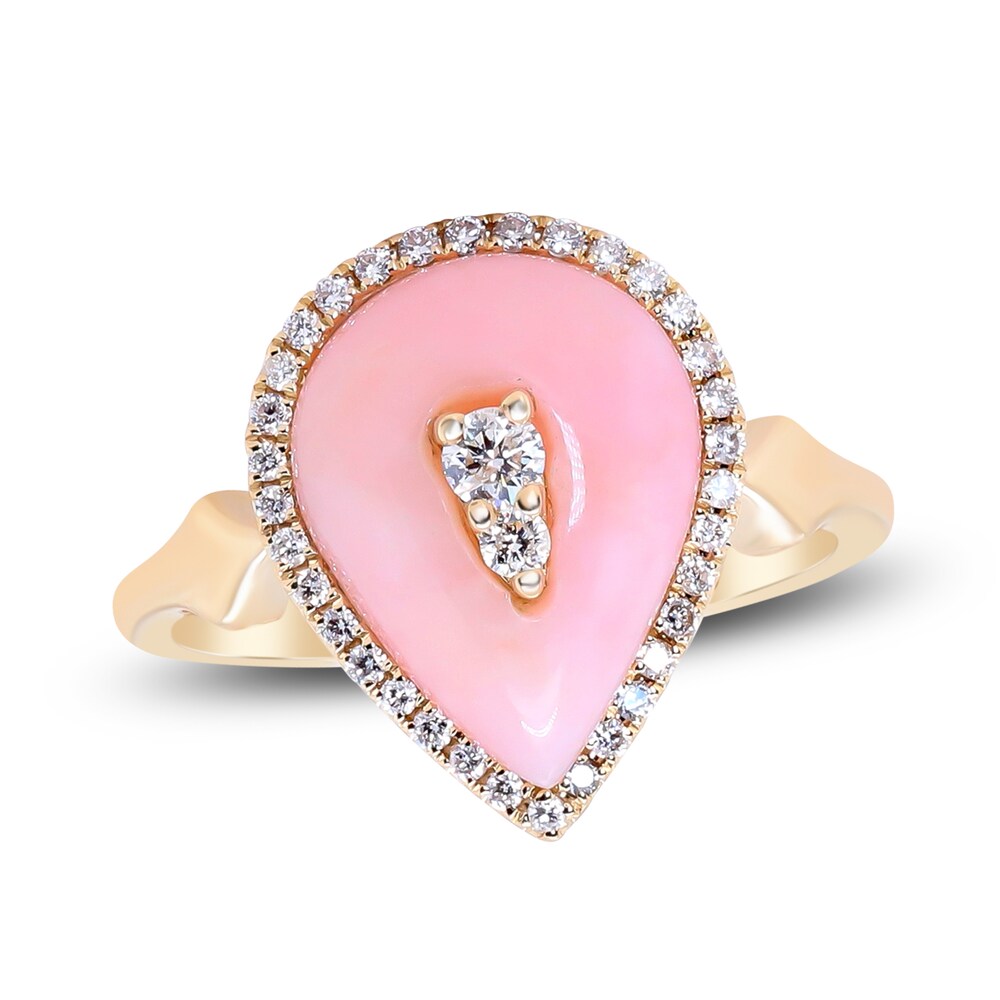 Natural Pink Opal Ring 1/4 ct tw Diamonds 14K Yellow Gold lVUd3jCc Natural Pink Opal Ring 1/4 ct tw Diamonds 14K Yellow Gold lVUd3jCc