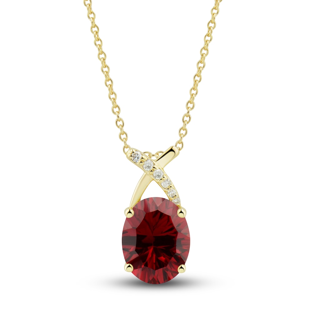 Lab-Created Ruby Ring, Earring & Necklace Set 1/5 ct tw Diamonds 10K Yellow Gold lYs1zwX0 Lab-Created Ruby Ring, Earring & Necklace Set 1/5 ct tw Diamonds 10K Yellow Gold lYs1zwX0