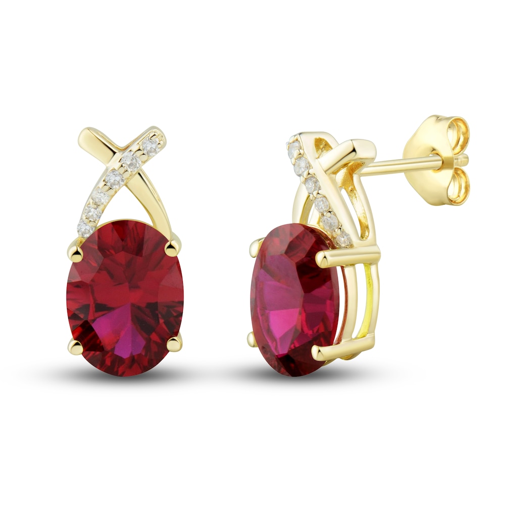 Lab-Created Ruby Ring, Earring & Necklace Set 1/5 ct tw Diamonds 10K Yellow Gold lYs1zwX0 Lab-Created Ruby Ring, Earring & Necklace Set 1/5 ct tw Diamonds 10K Yellow Gold lYs1zwX0