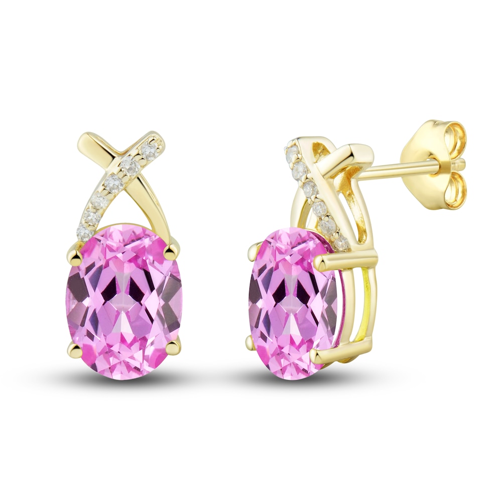 Lab-Created Pink Sapphire Ring, Earring & Necklace Set 1/5 ct tw Diamonds 10K Yellow Gold laUPoGIJ Lab-Created Pink Sapphire Ring, Earring & Necklace Set 1/5 ct tw Diamonds 10K Yellow Gold laUPoGIJ