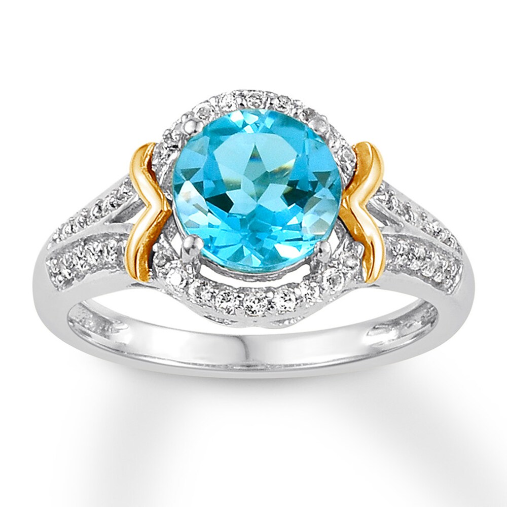 Blue Topaz Ring White Topaz Sterling Silver/10K Gold m6HanHrW Blue Topaz Ring White Topaz Sterling Silver/10K Gold m6HanHrW