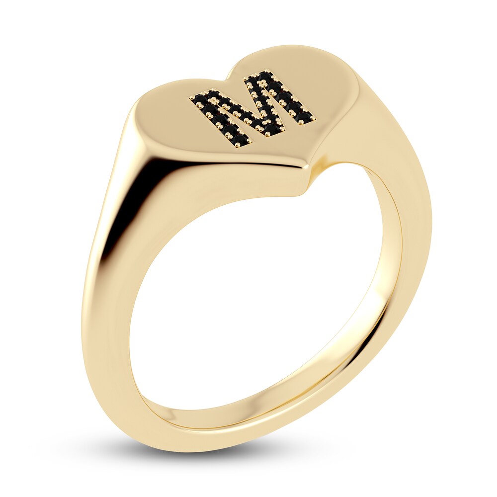 Juliette Maison Black Diamond Initial Heart Signet Ring 1/6 ct tw Round 10K Yellow Gold n4PEilBA