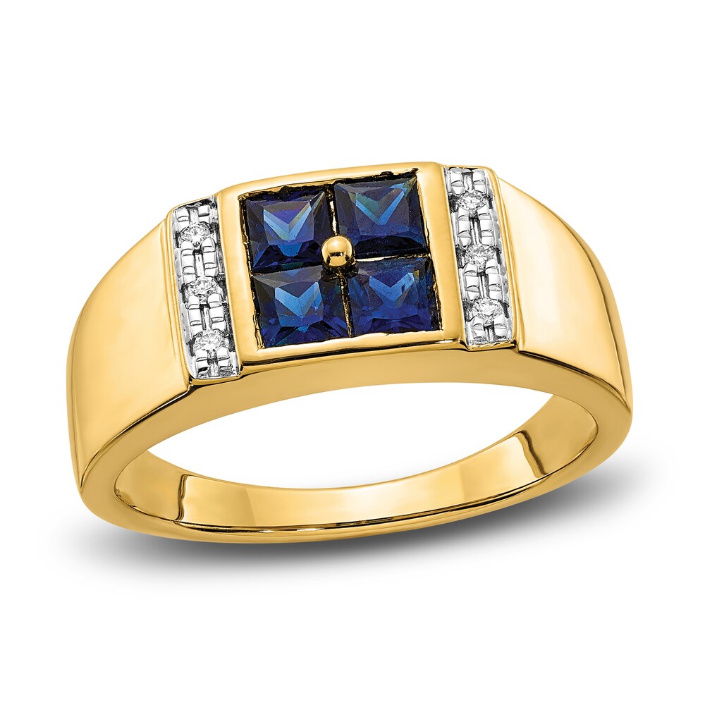 Men's Lab-Created Blue Sapphire Ring 1/20 ct tw Diamonds 14K Yellow Gold nkphBRlO