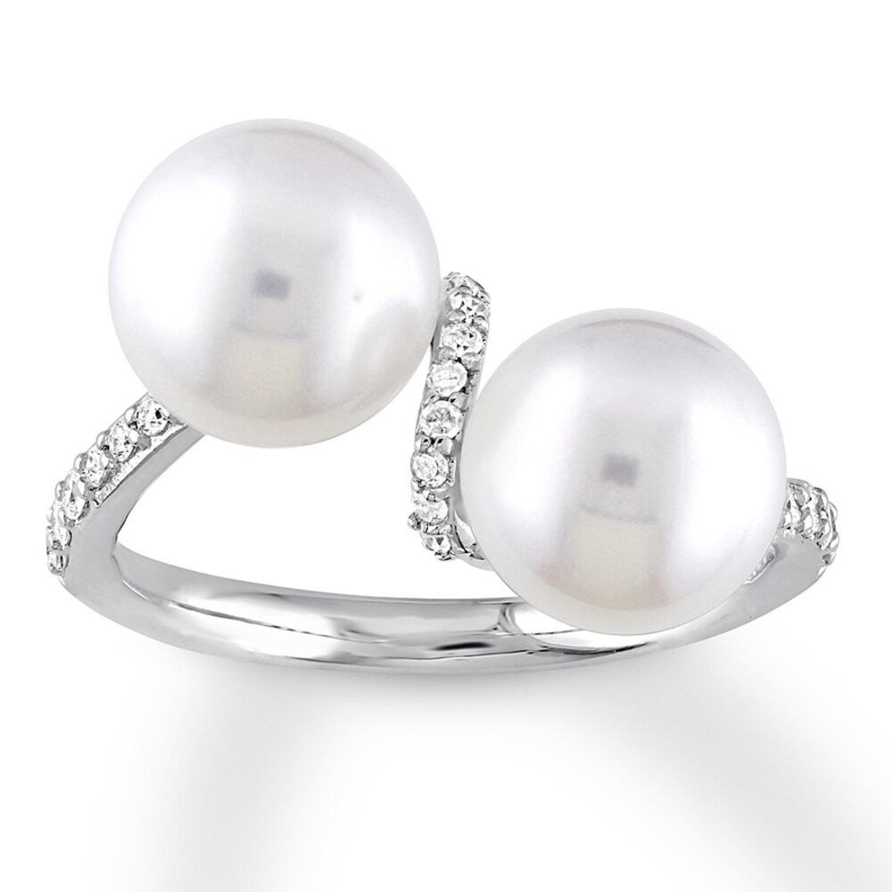 Cultured Pearl Ring 1/5 ct tw Diamonds 10K White Gold npWkjpan Cultured Pearl Ring 1/5 ct tw Diamonds 10K White Gold npWkjpan