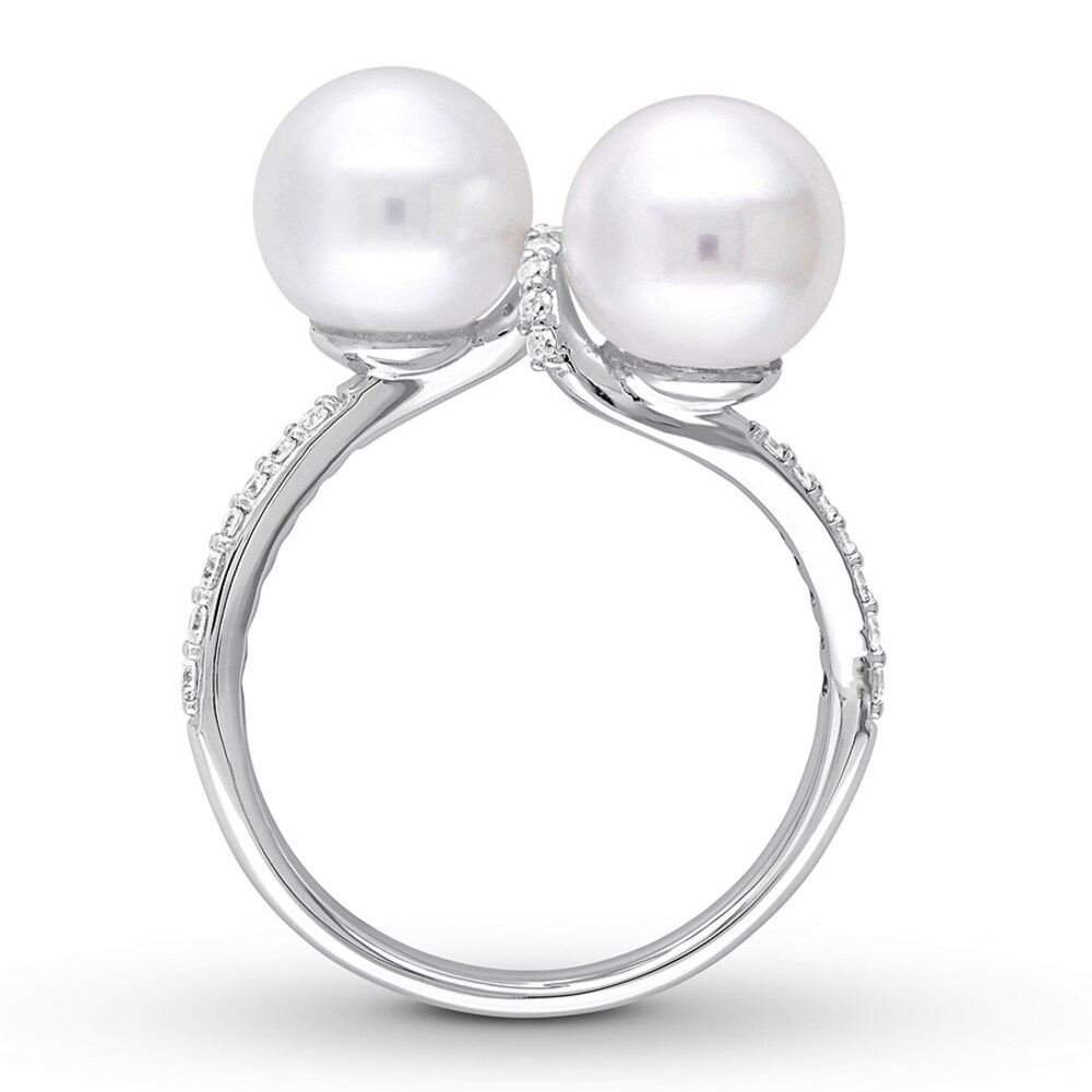 Cultured Pearl Ring 1/5 ct tw Diamonds 10K White Gold npWkjpan Cultured Pearl Ring 1/5 ct tw Diamonds 10K White Gold npWkjpan