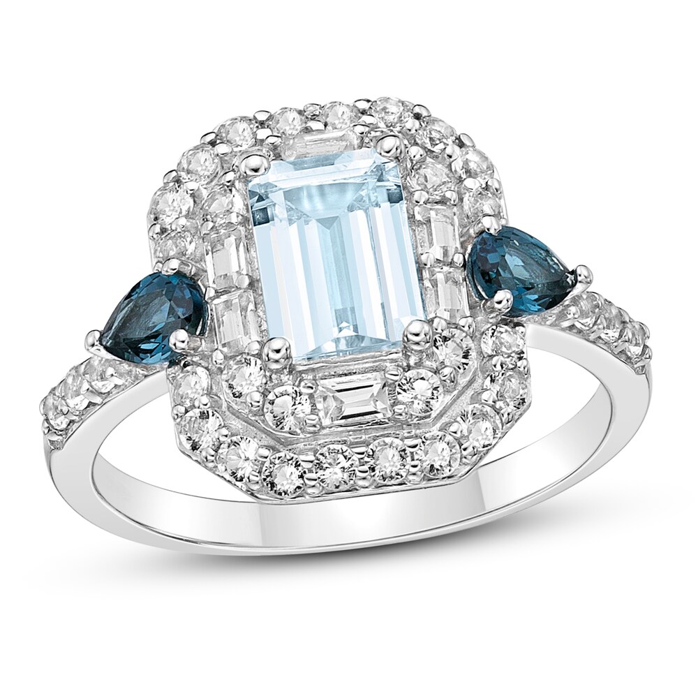 Natural Aquamarine & Natural Topaz Ring Sterling Silver ns3mob0r