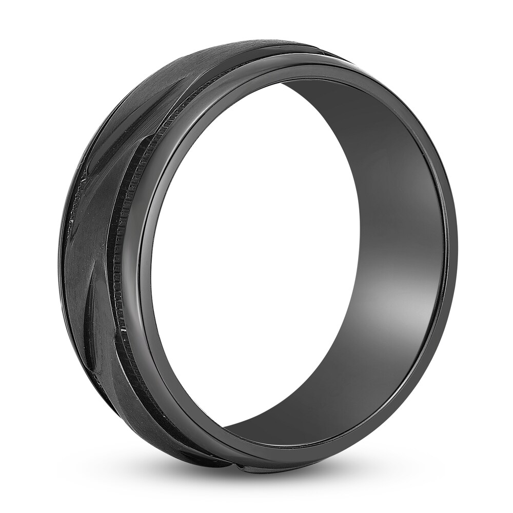 Men\'s Carved Wedding Band Black Zirconium 8.0mm oY1UUJrl