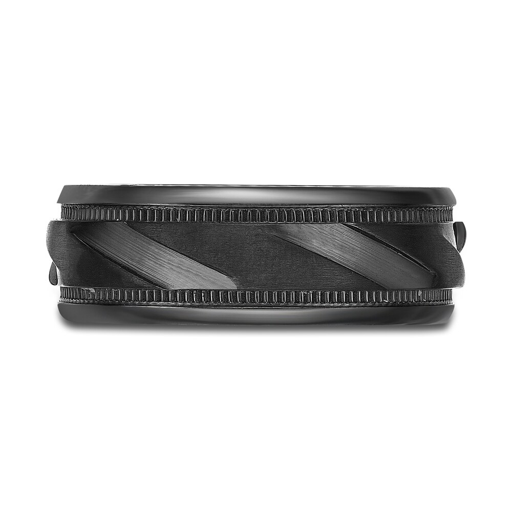 Men\'s Carved Wedding Band Black Zirconium 8.0mm oY1UUJrl