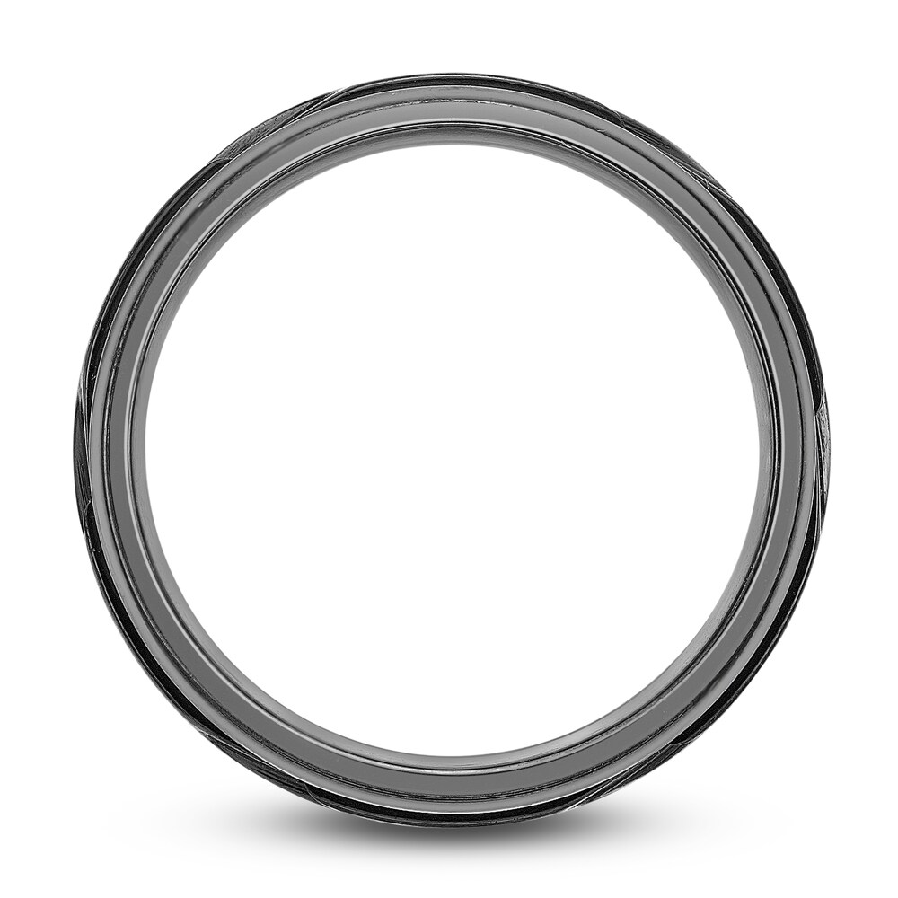 Men\'s Carved Wedding Band Black Zirconium 8.0mm oY1UUJrl